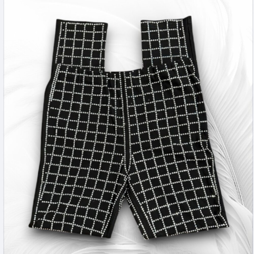Black Rhinestone Grid Pants Women Slim Stretch Sparkle Party Y2K Club Clubwear - Picture 3 of 8